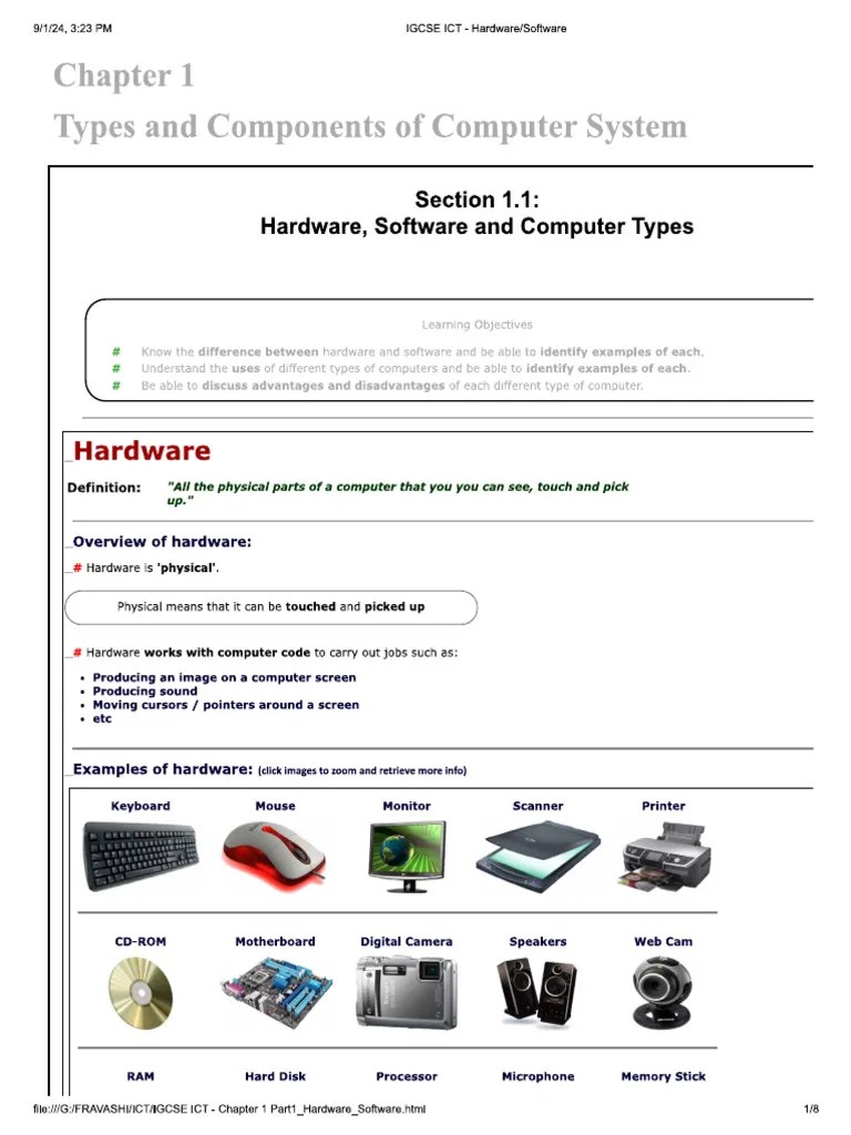 IGCSE ICT Chapter 1 Types And Components Of Computer System Part 1 ...