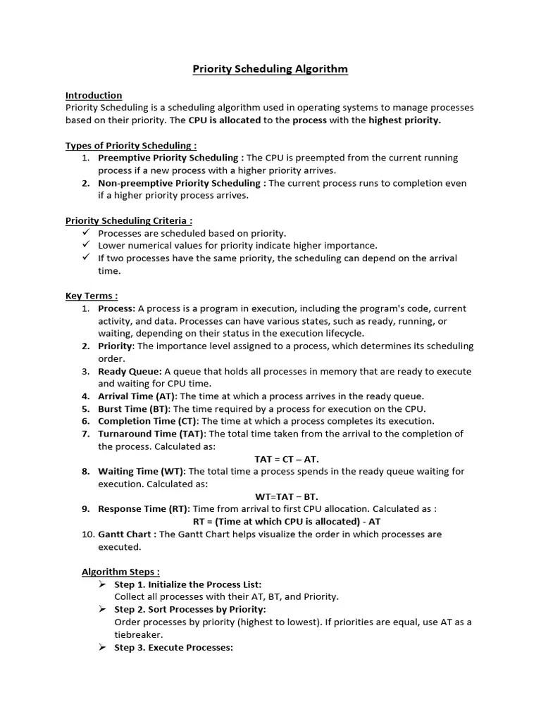 Priority Scheduling Algorithm | PDF | Scheduling (Computing) | Computer ...