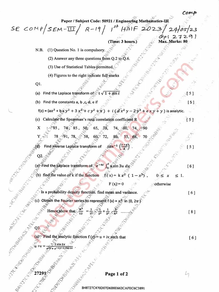 Be Computer Engineering Semester 3 2023 May Engineering Mathematics III ...