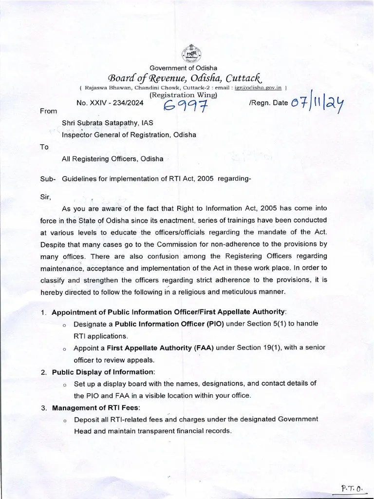 6997 Guidelines For Implementation Of RTI Act 2005 Regarding - 0001 | PDF