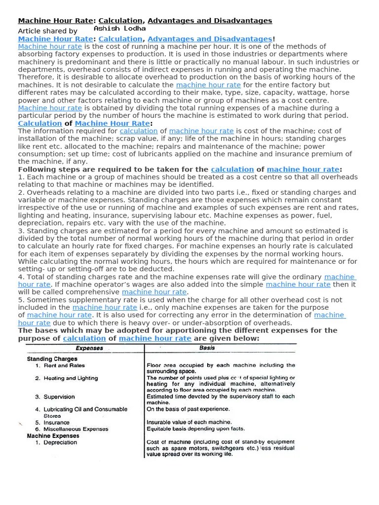 Machine Hour Rate | PDF | Expense | Depreciation