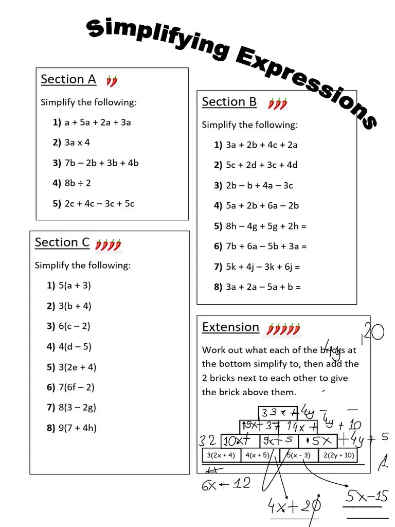 Simplifying Expressions Worksheet | PDF