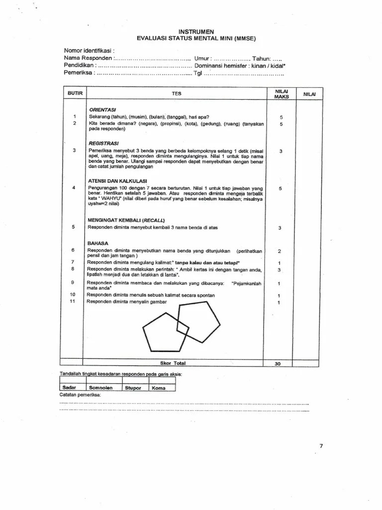 Mini Mental State Examination MMSE Tools | PDF