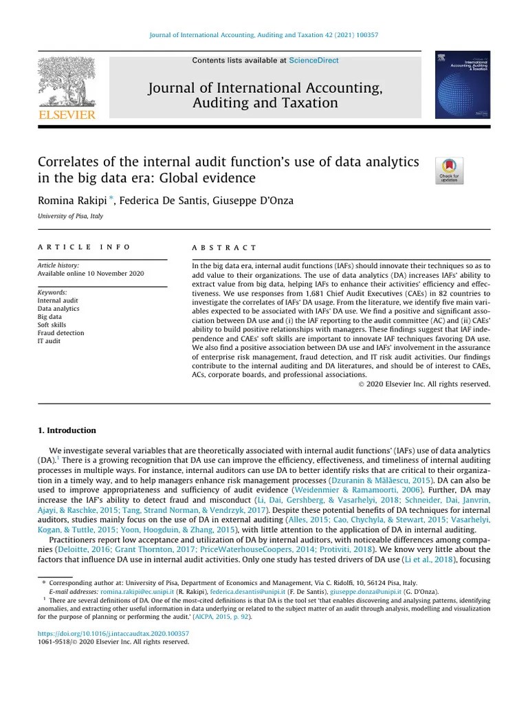 Correlates Of The Internal Audit Function’s Use Of Data Analytics | PDF | Internal Audit | Audit