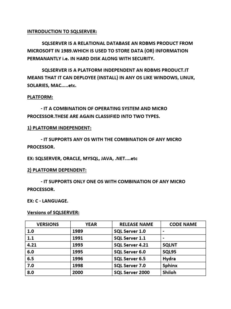 Introduction Of SQLServer | PDF | Microsoft Sql Server | Databases