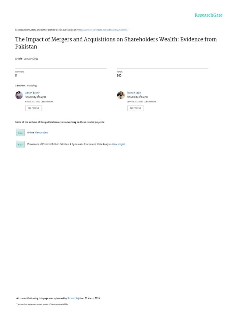 The Impact Of Mergers And Acquisitions On Sharehol | PDF | Mergers And ...