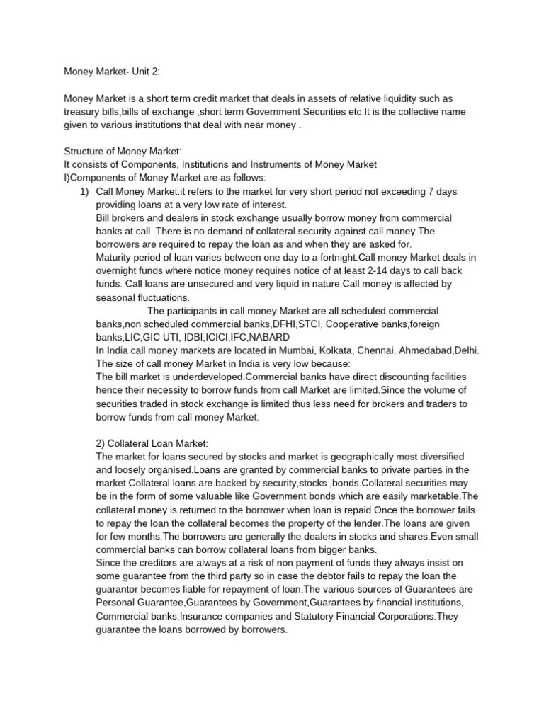 Unit 2 Of Financial Markets | PDF | Loans | Repurchase Agreement