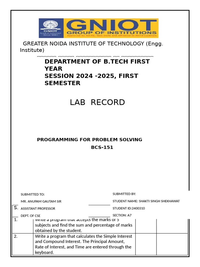 1ST YEAR PPS FILE AKTU | PDF | Integer (Computer Science) | Matrix (Mathematics)
