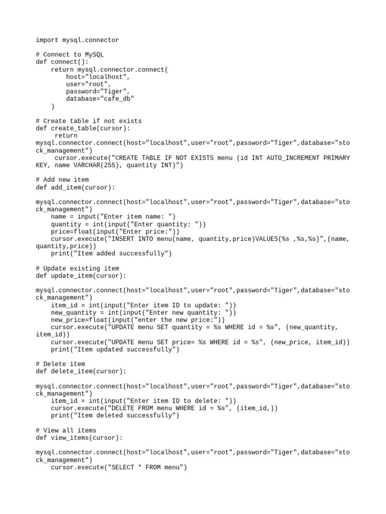 Cafe Management Code | PDF | Menu | Computer Programming