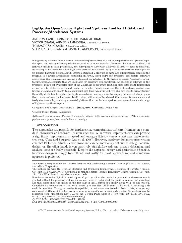 LegUp - An Open Source High-Level Synthesis Tool For FPGA-Based ...