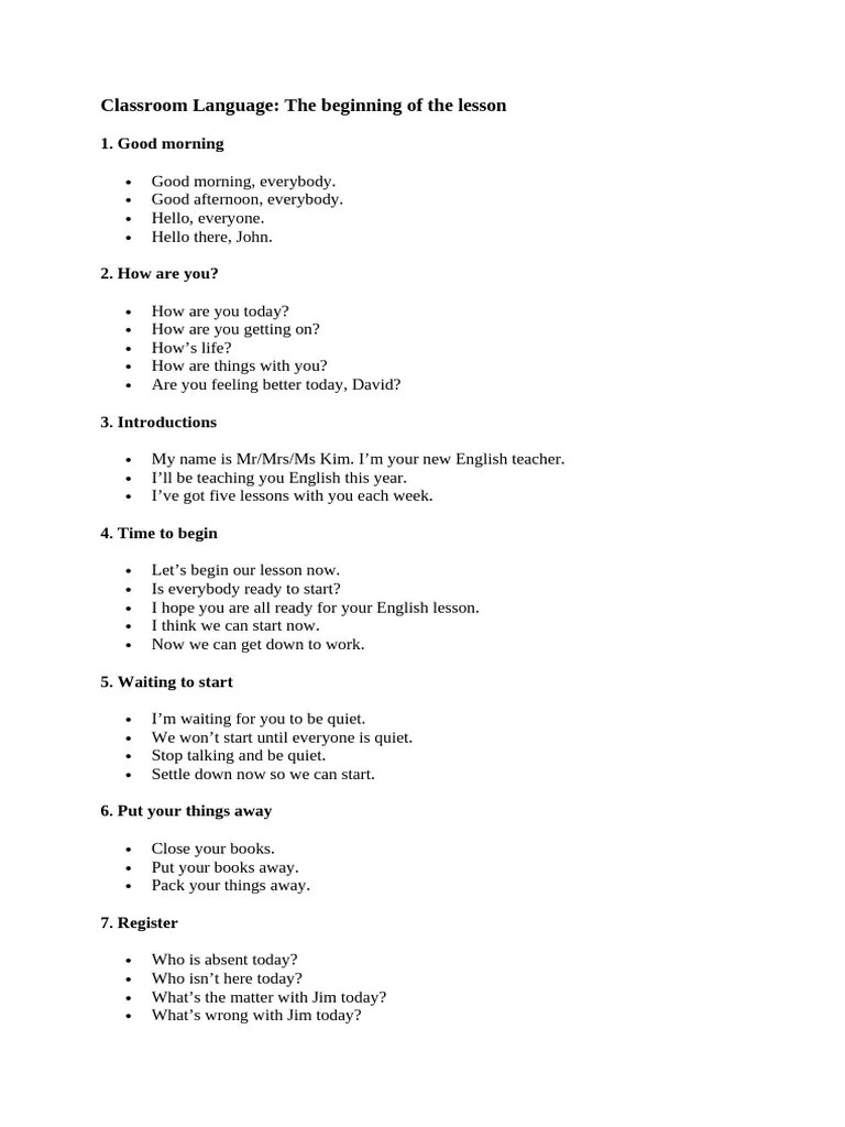 Classroom Language | PDF | Language Arts & Discipline