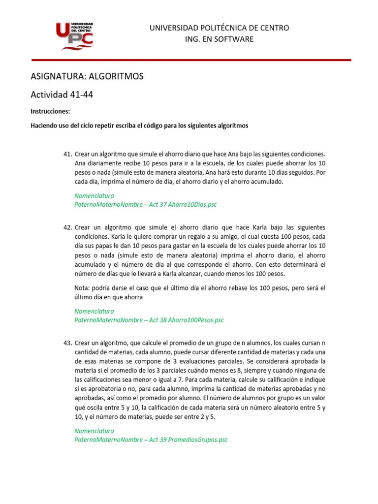 Algoritmos - Act 41 - 44 - Algoritmos Ciclos Repetir | PDF | Algoritmos