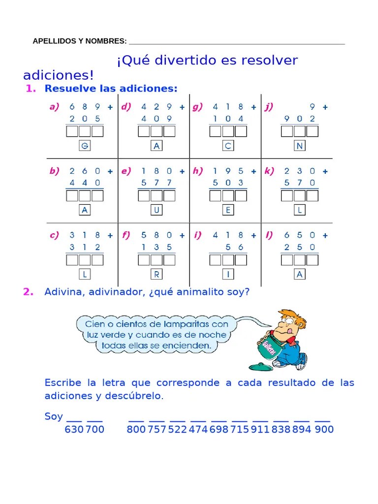 Sumas Y Restas Para Cuarto Grado Pdf Sustracción Aritmética