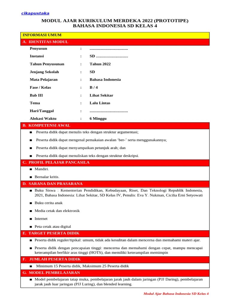 Modul Ajar Bahasa Indonesia BAB 3 Kelas 4 | PDF | Karier & Perkembangan | Kajian Bahasa Asing