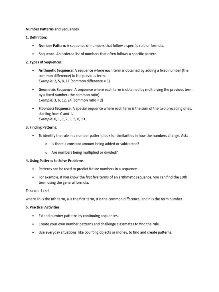 Number Patterns And Sequences | PDF | Teaching Methods & Materials