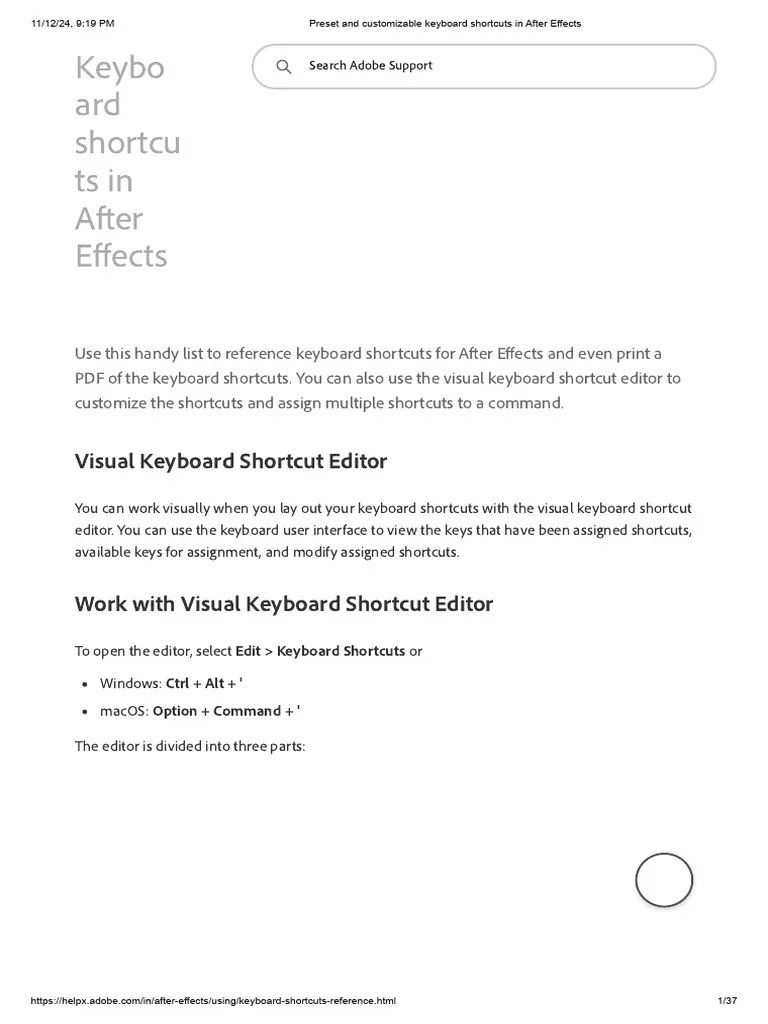 Preset And Customizable Keyboard Shortcuts In After Effects | PDF ...
