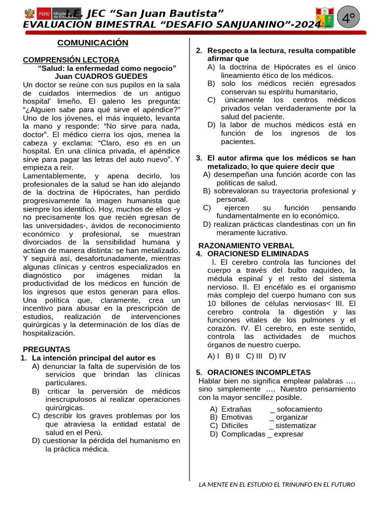 Examen 4to Grado | PDF | Cerebro | Médico