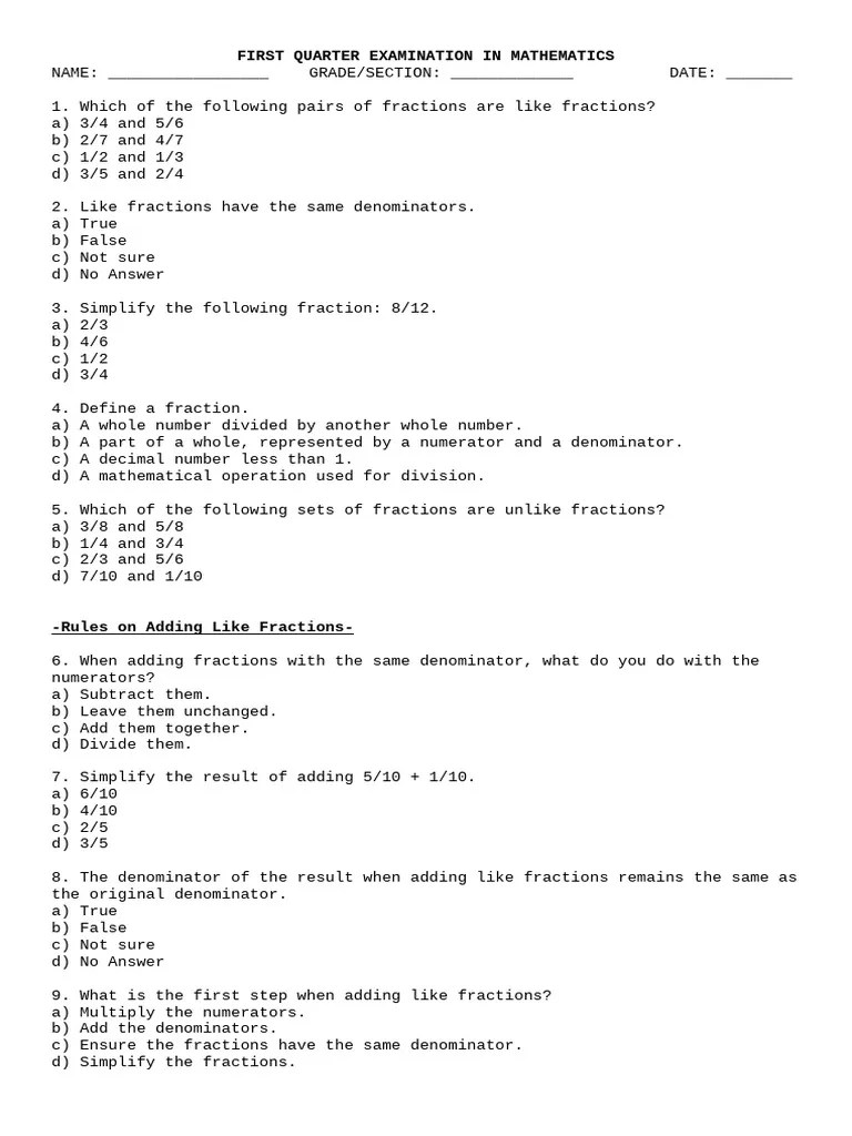 REVIEW TEST IN MATHEMATICS | PDF | Division (Mathematics) | Mathematics