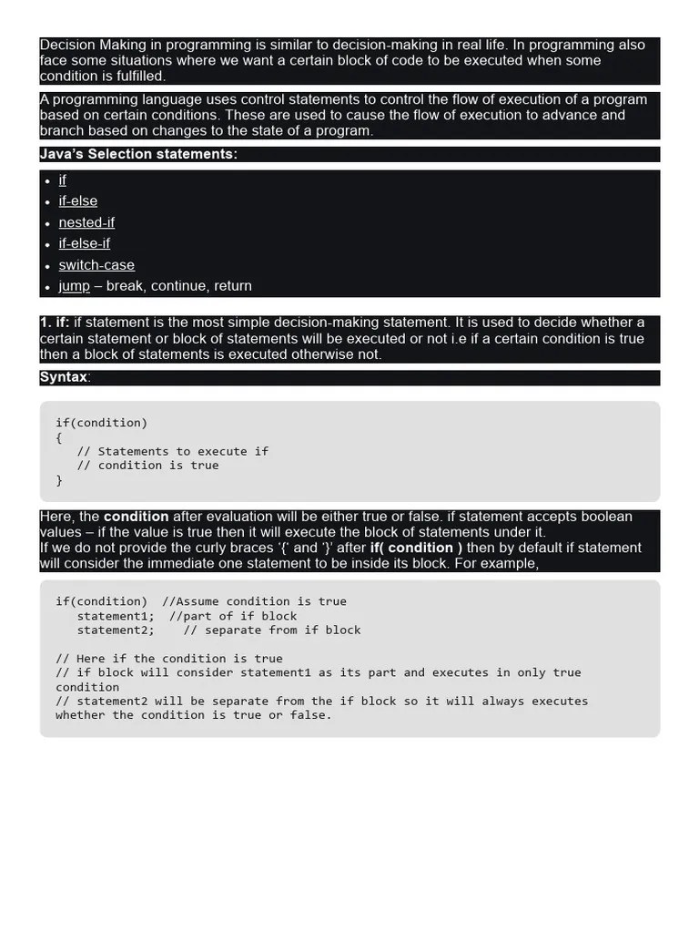 Decision Making In Java (If, If-Else, Switch, Break, Continue, Jump ...