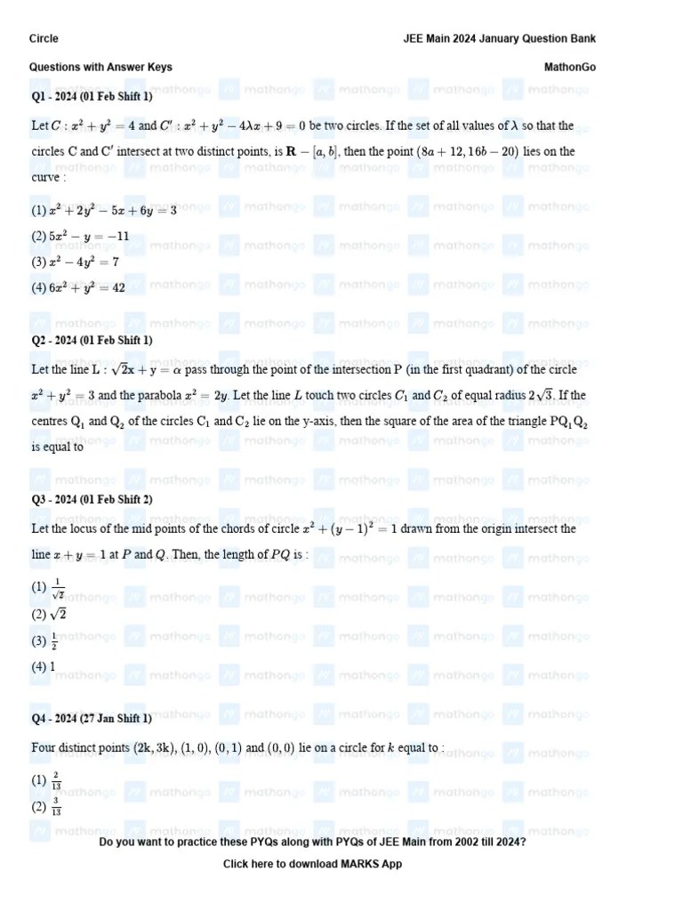 Circle - JEE Main | PDF | Circle | Elementary Mathematics