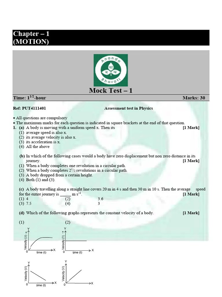 Chapter - 1 Motion | PDF | Acceleration | Velocity