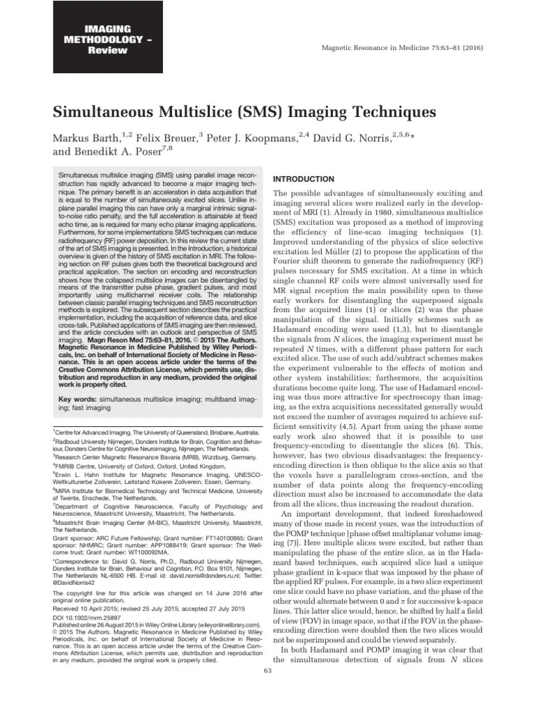 Simultaneous Multislice SMS Imaging Techniques | PDF | Magnetic Resonance Imaging