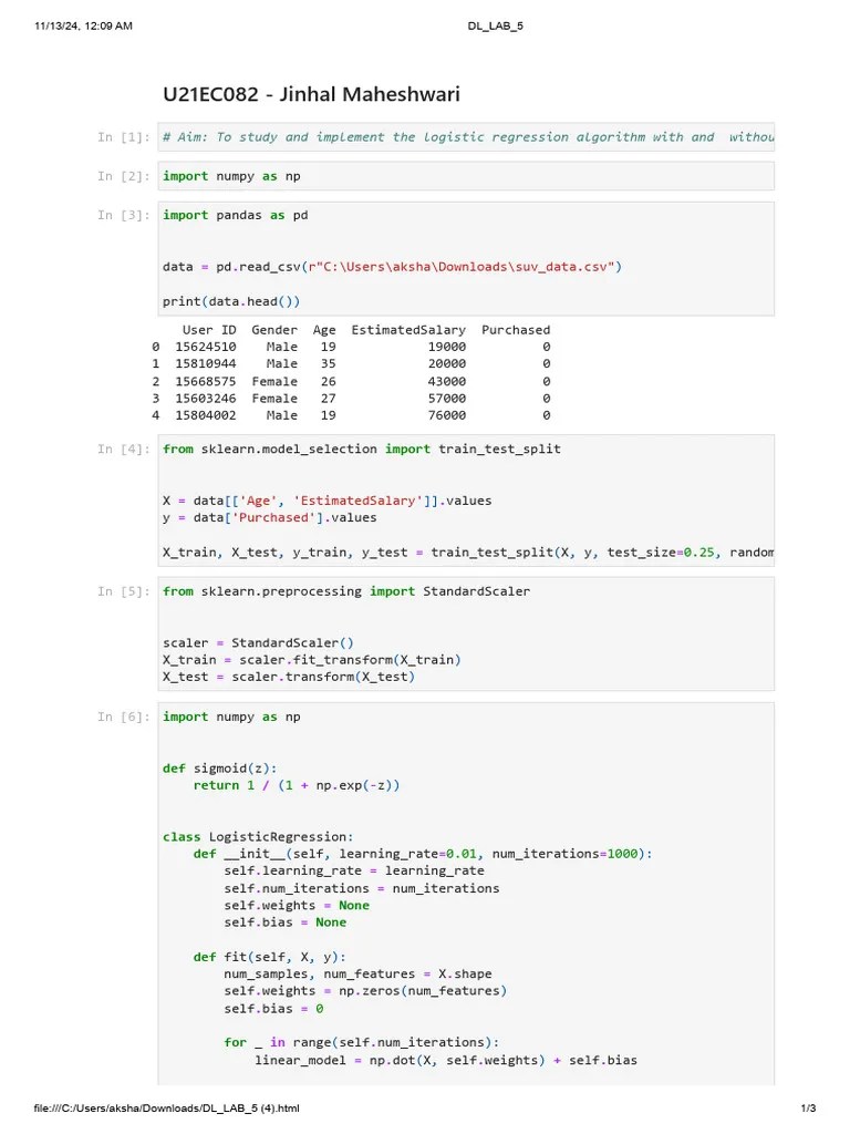 DL_LAB_5 | PDF | Linear Regression | Data Analysis