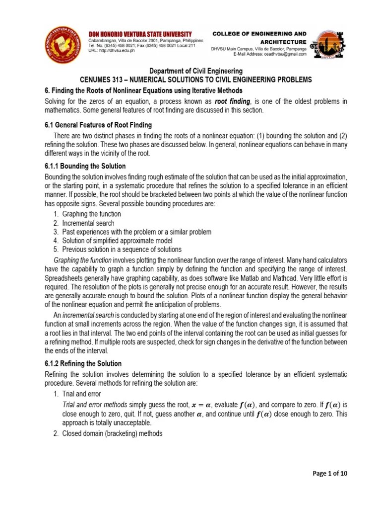 Module 6 Finding The Roots Of Nonlinear Equations Using Iterative ...