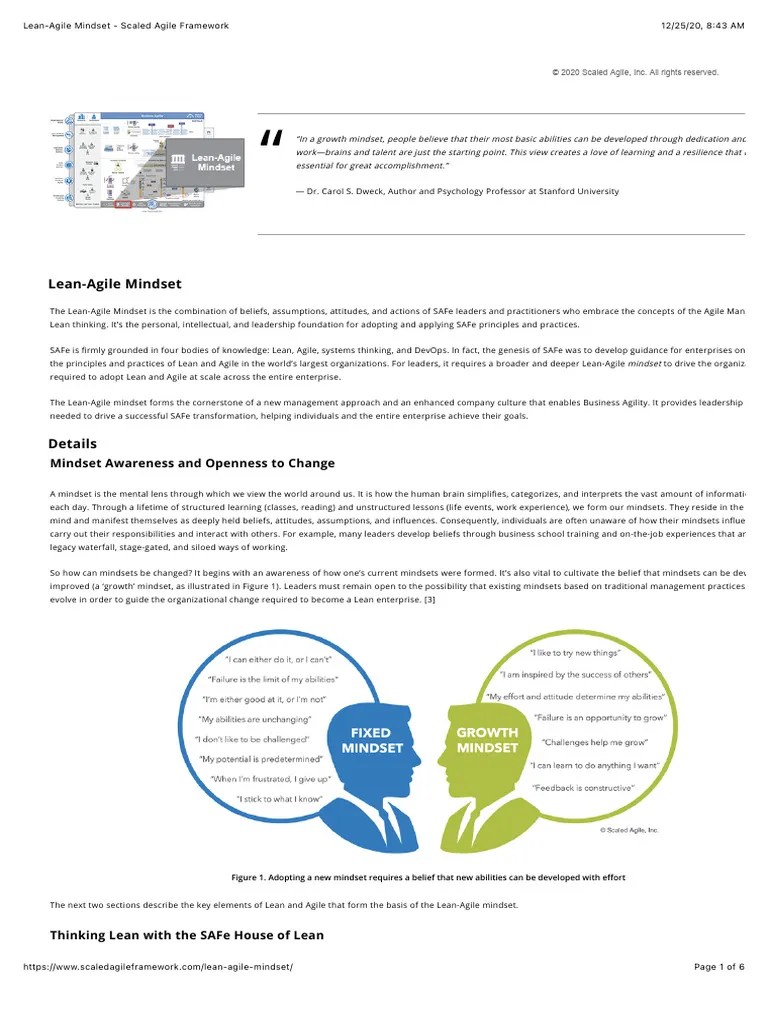Lean-Agile Mindset - Scaled Agile Framework | PDF | Agile Software ...