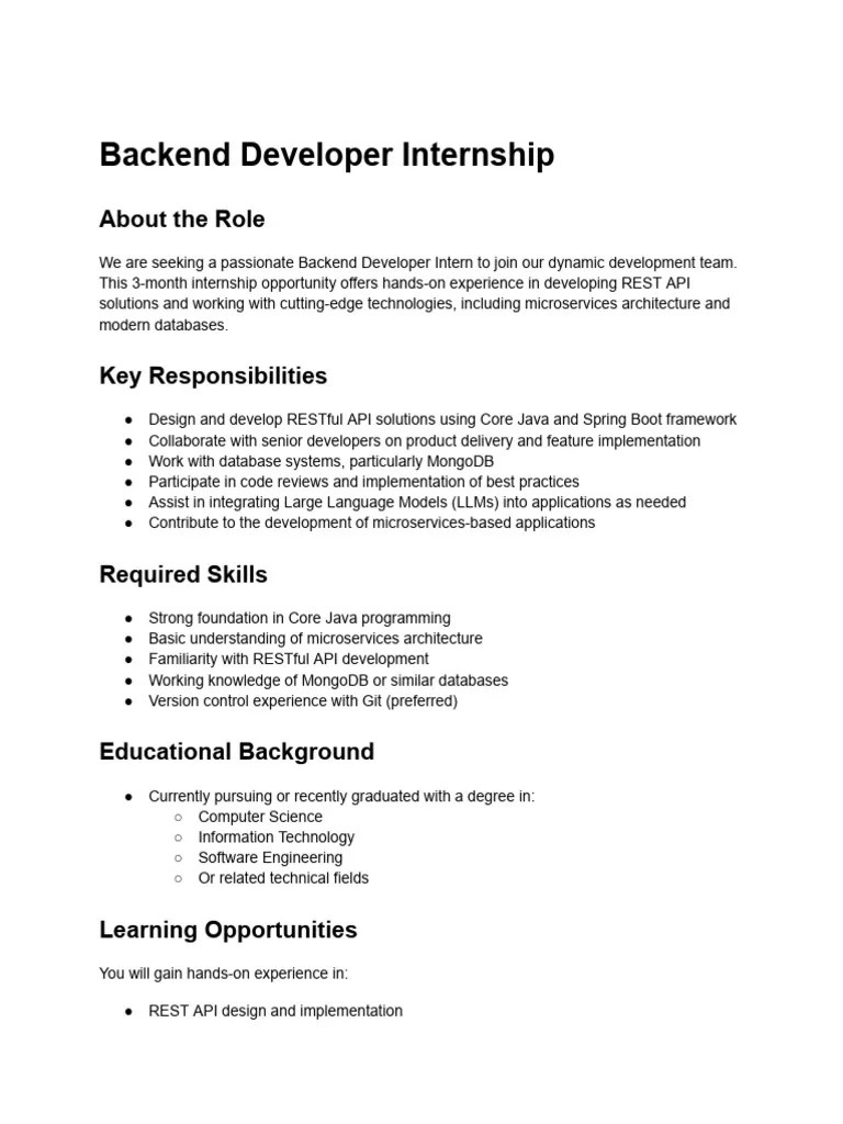 Backend Java Developer - JD | PDF | Databases | Mentorship