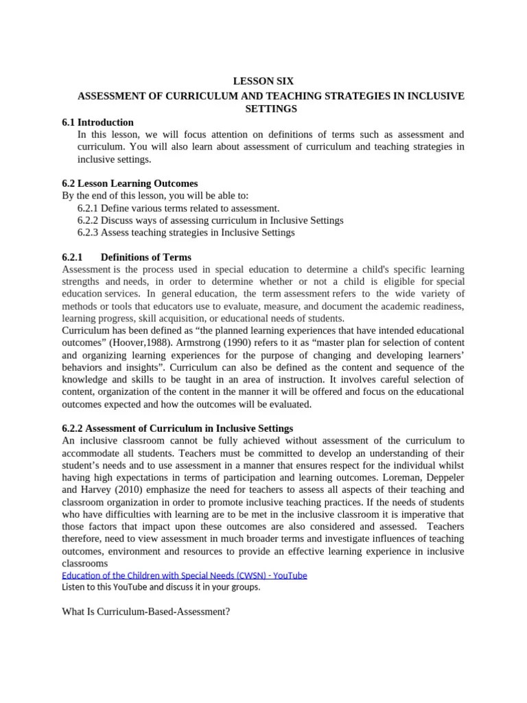 Edu 210 Lesson Six Pdf Educational Assessment Inclusion Education