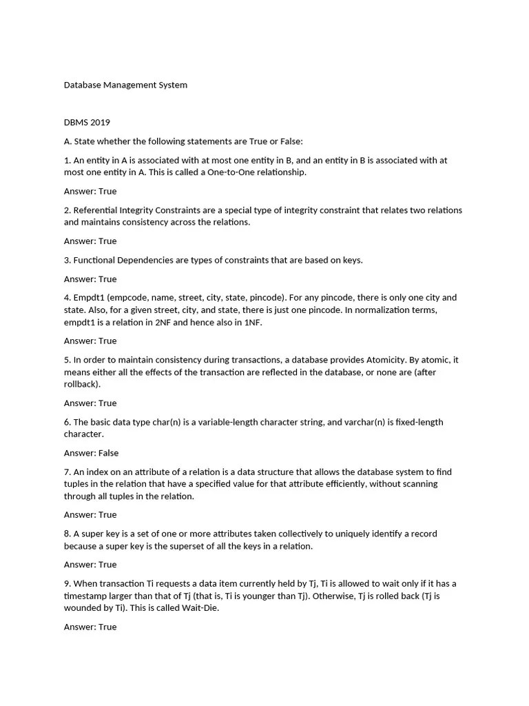 Database Management System MCQs | PDF | Databases | Database Transaction