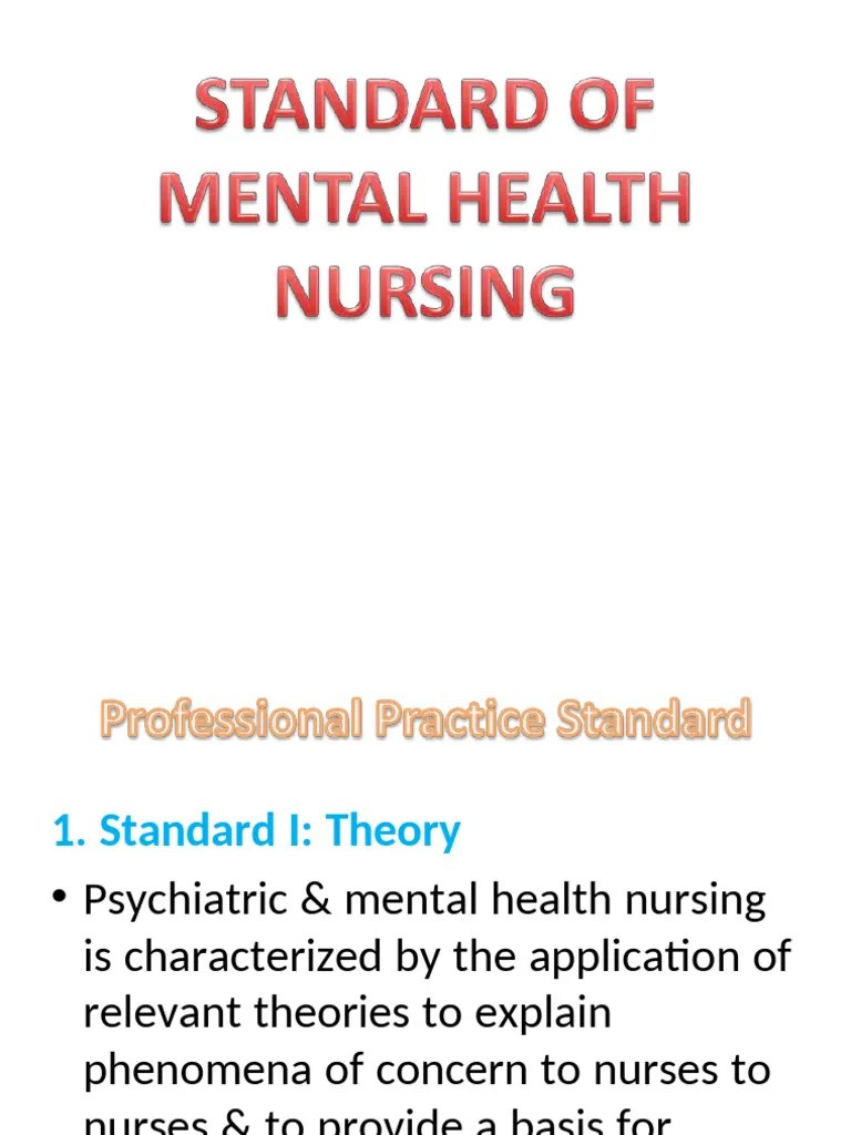 Standard Of Mental Health Nursing | PDF | Psychotherapy | Mental Health