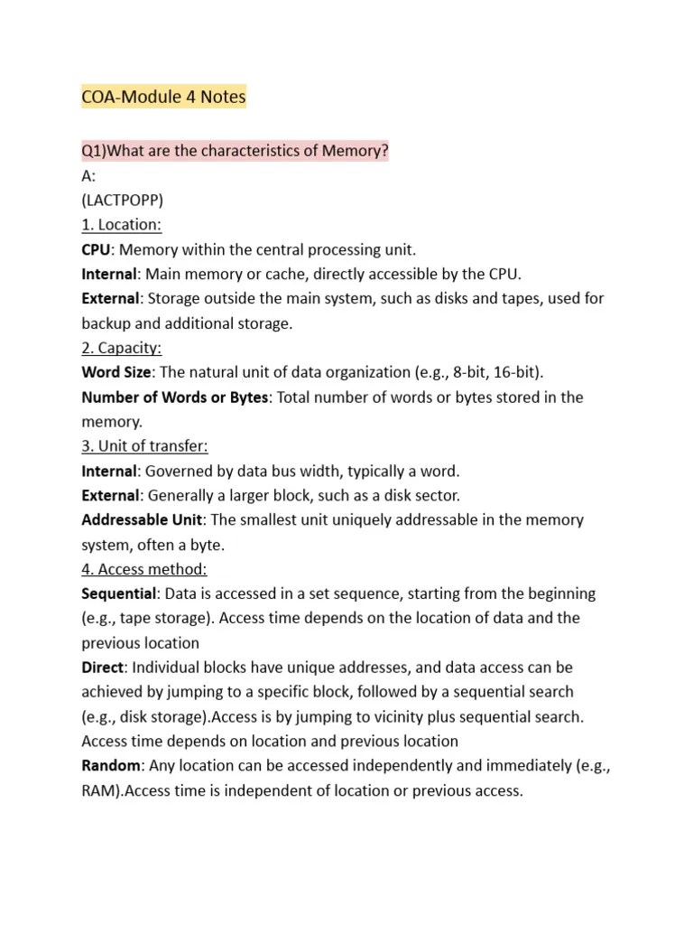 COA-Module 4 Notes | PDF | Random Access Memory | Cpu Cache