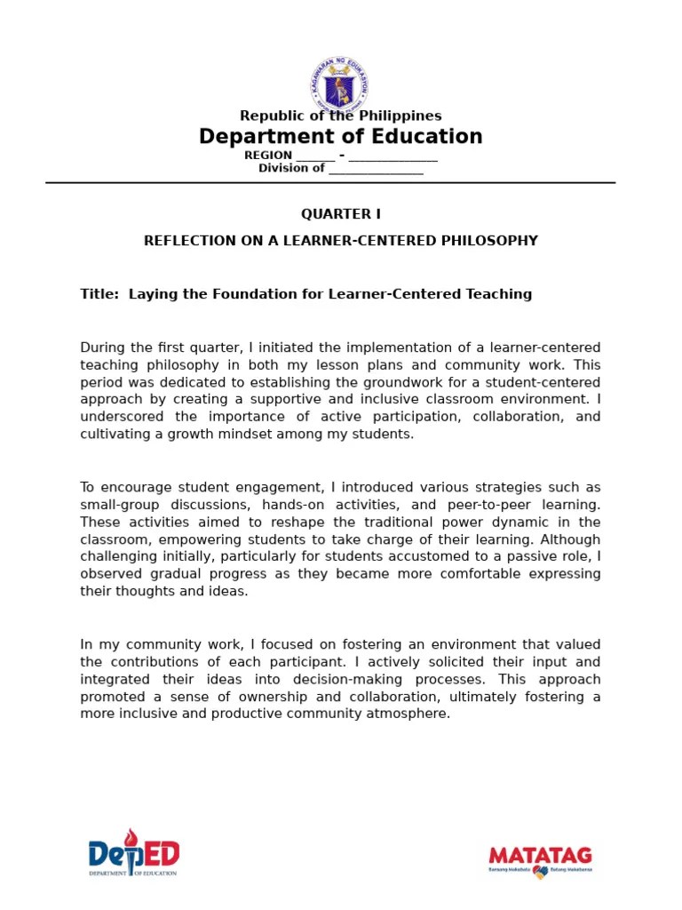 REFLECTION ON LEARNER-CENTERED PHILOSOPHY TI-III OBJECTIVE 13 | PDF ...