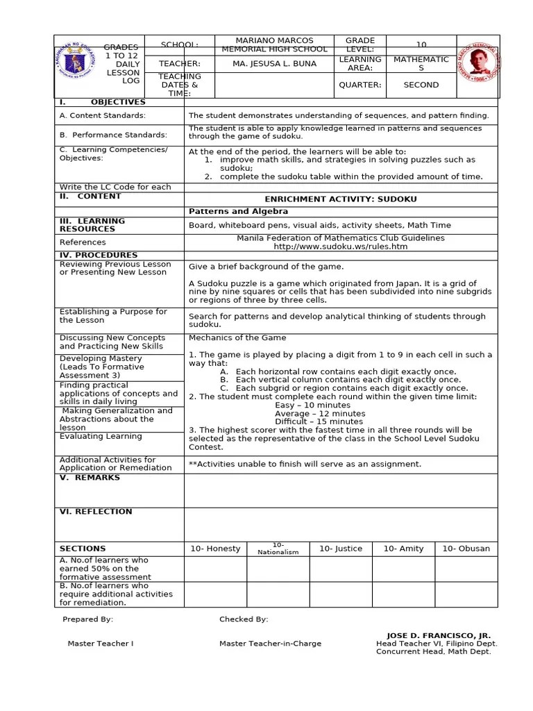 Sudoku-Lesson-Plan | PDF | Mathematics | Learning