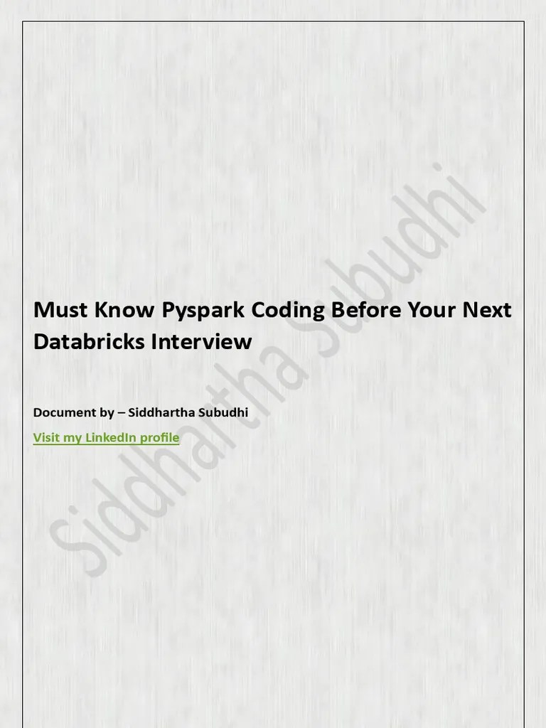 Must Know Pyspark Coding Before Databricks Interview | PDF | Apache ...
