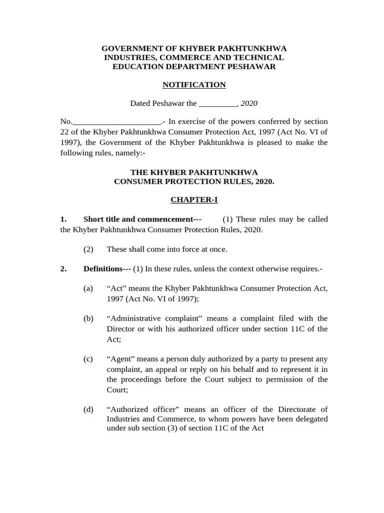 KP Consumer Protection Rules 2020 | PDF | Summons | Public Law