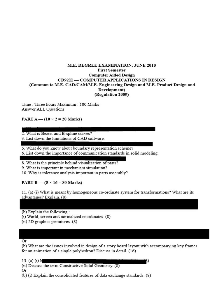 CAD June 2010 QP | PDF | Computer Aided Design | Computer Science