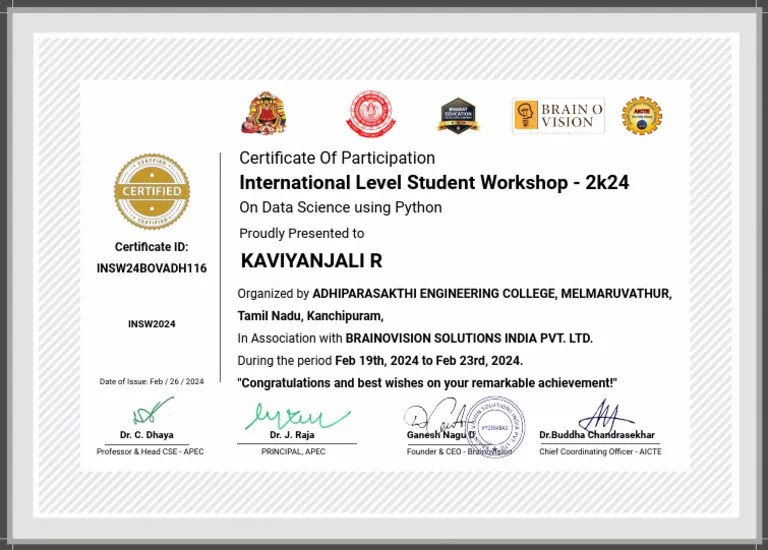International Student Workshop 2024 On Data Science Using Python By ...