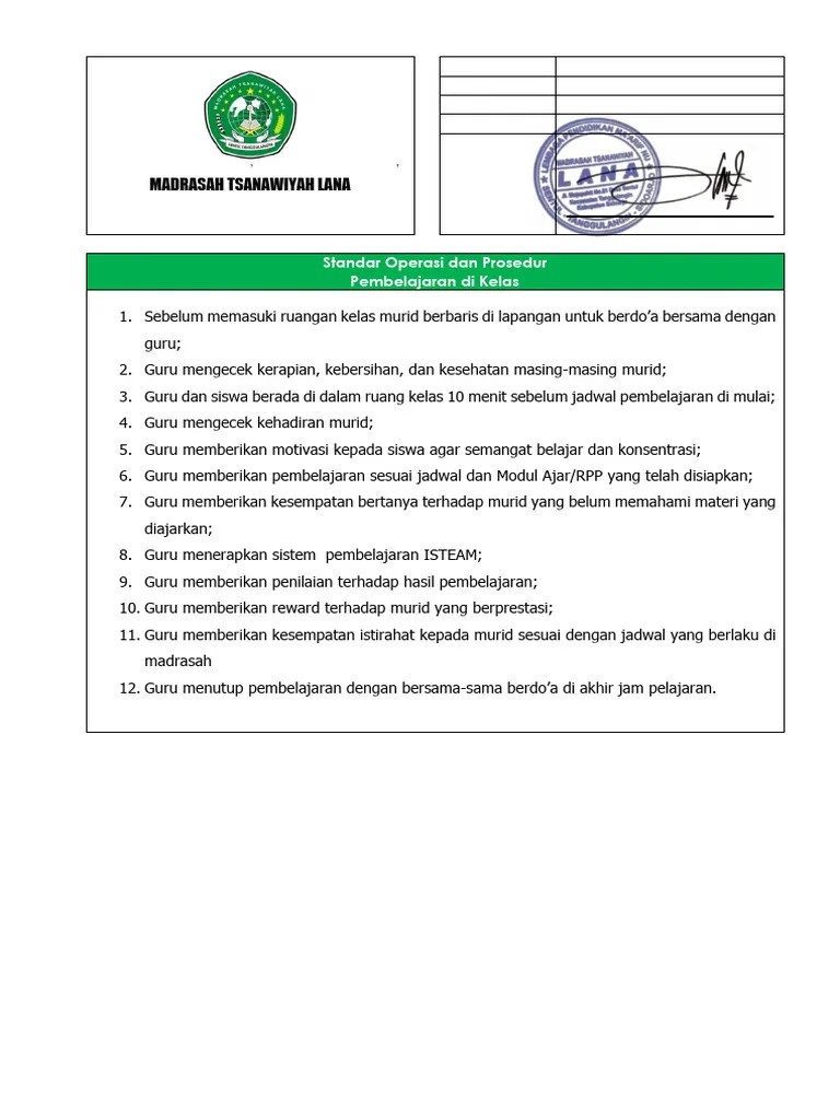 SOP Pembelajaran Di Kelas | PDF