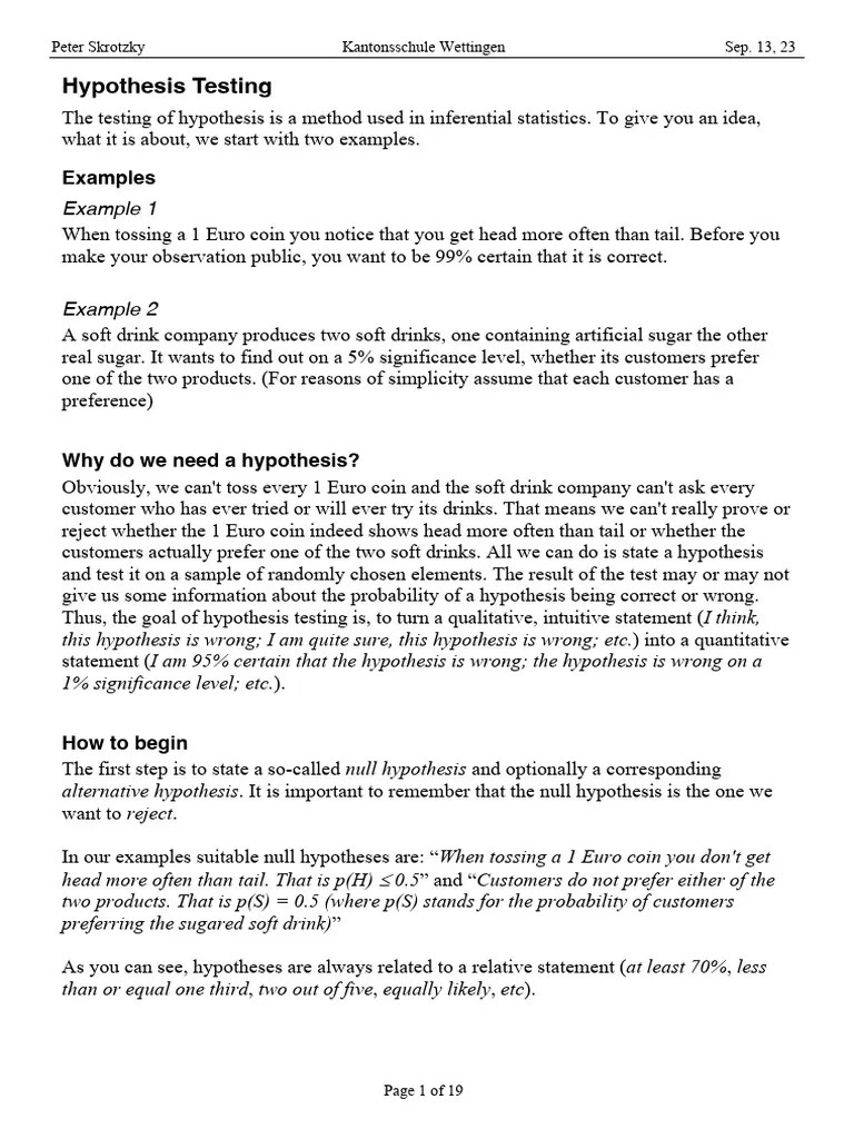 Hypotheses Testing | PDF | Statistical Significance | Statistical Hypothesis Testing