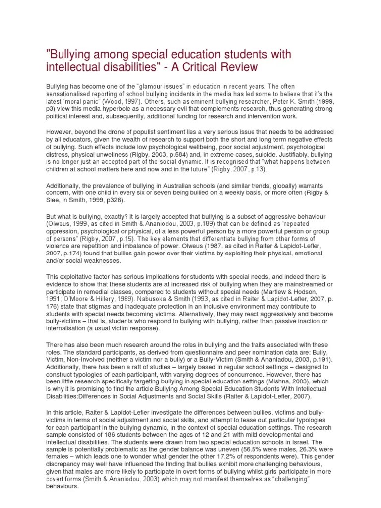 Bullying Among Special Education Students With Intellectual ...
