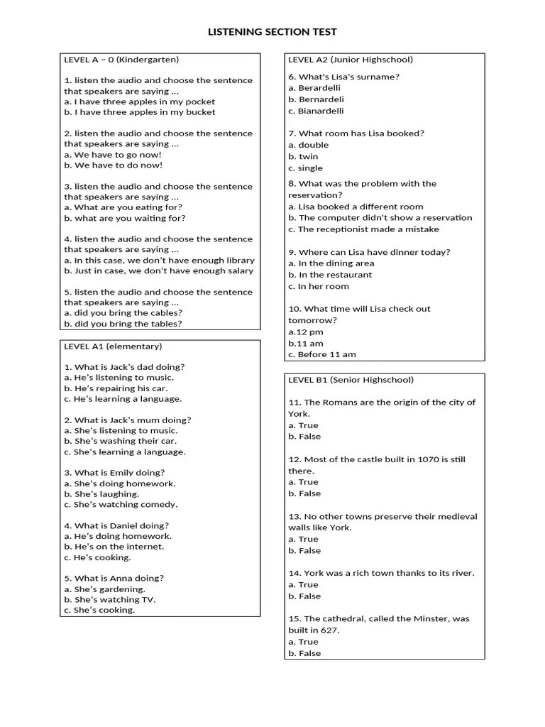 Listening Test Pdf