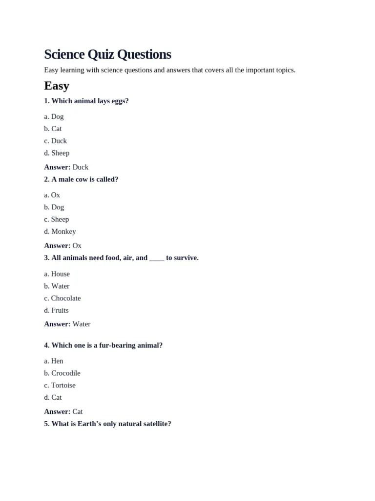 Science Quiz Questions | PDF | Carbon | Amphibian