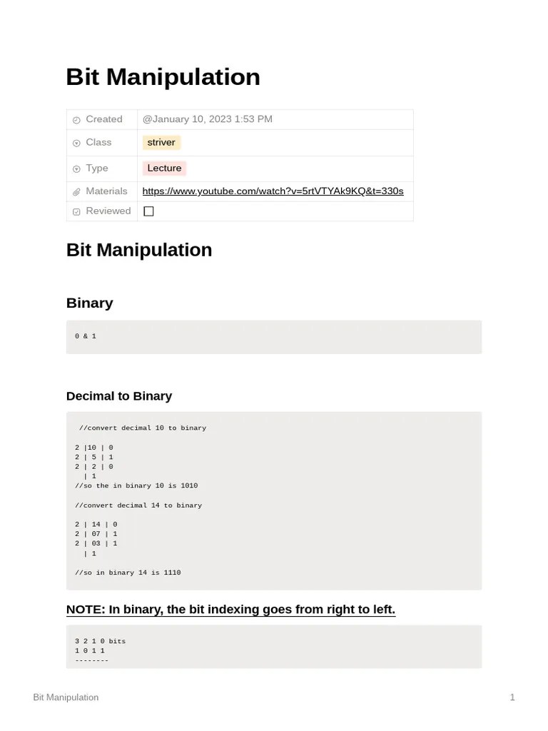 Bit Manipulation | PDF | Arithmetic | Encodings