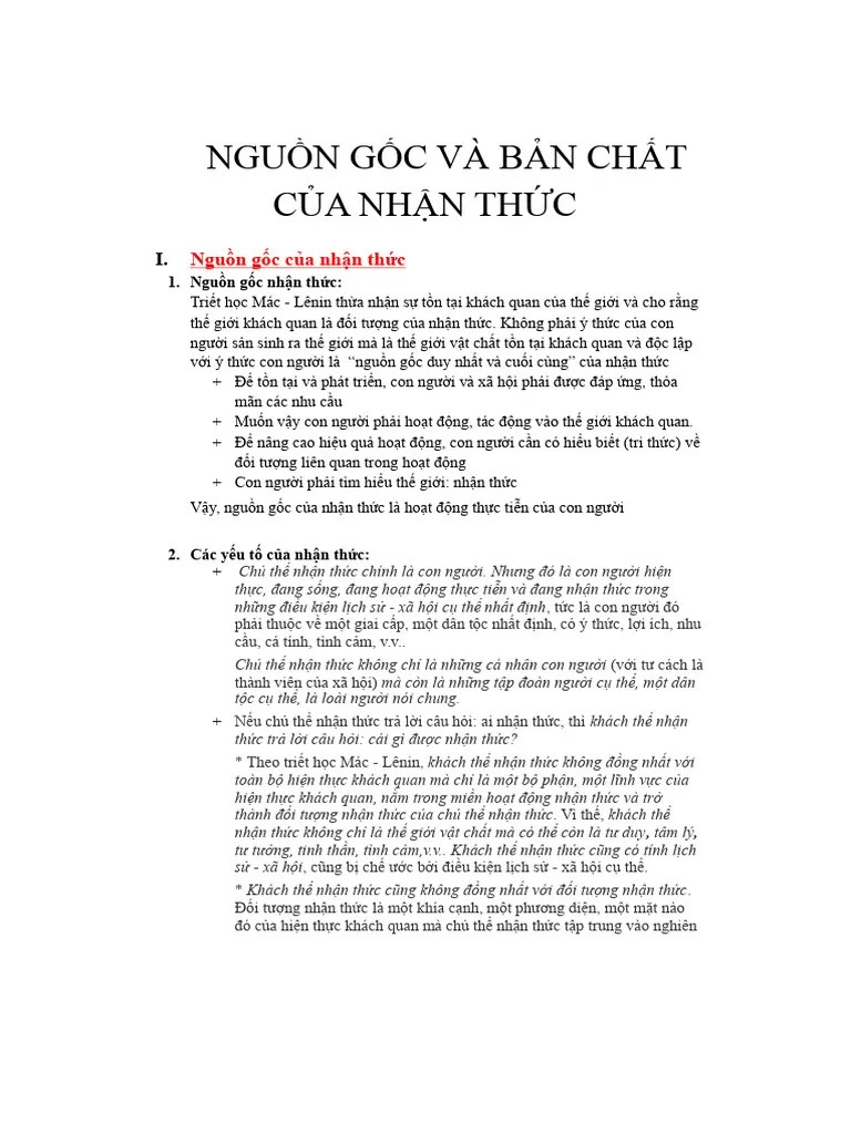 Nguon Goc Va Ban Chat Cua Nhan Thuc Dai Hoc Kinh Te Quoc Dan 69025 | PDF