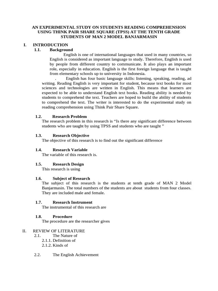 An Experimental Study On Students Reading Comprehension Using Think ...
