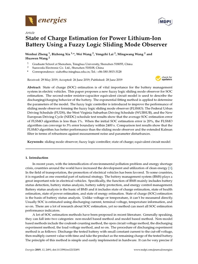 State Of Charge Estimation For Power Lithium-Ion Battery Using A Fuzzy ...