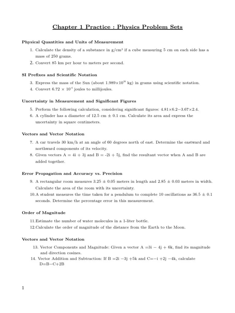 Chapter 1 Practice: Physics Problem Sets | PDF | Euclidean Vector ...